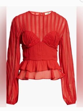 Red Sheer Ruffled Peplum Top